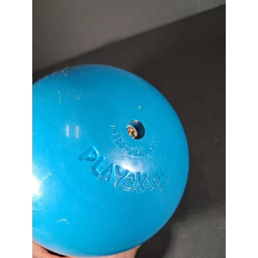 Vintage Playskool Roly Poly Chime Bird Toy Blue White Orange Bowtie Wobble